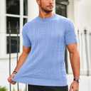 Runcati Mens Knit Short Sleeve T Shirts Casual Crewneck Slim Fit Shirt Cable Knitted Stretch Pullover Tees Sky Blue (Blue)