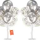 2Set Silver Balloons Stand, Balloons Stands for Table, Silver Balloons Centerpieces for Tables for Birthday, Baby Shower, Wedding, Anniversary Table Party Decorations. With light string