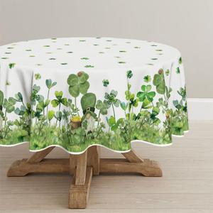 Horaldaily St. Patrick's Day Tablecloth 6060 Inch Round, Green Shamrock Gnome Lawn Watercolor Style Washable Seasonal Table Cover for Party Picnic Dinner Decor