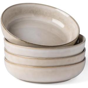 GBHOME 9'' Large Ceramic Pasta Bowls, 38oz Stoneware Pasta Serving Bowls Set of 4 for Kitchen, Wide Bowls for Fruit,Pasta,Salad,Oatmeal,Meal, Microwave Safe, Reactive Glaze-Cappuccino