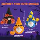 POP COCHE Halloween Crochet Kit for Beginners, Crochet Starter Kits for Adults, Amigurumi Craft Knitting Crochet Animal Kit with Step-by-Step Video Tutorials, 3 Halloween Gnomes (40%+ Yarn)
