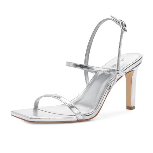 Modatope Strappy Sandals for Women High Heel Open Toe Womens Sandals Silver Heels Sandals Ankle Strap Heels Sandals for Women Size 6.5
