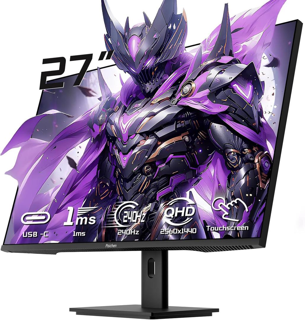 27 Inch Touch Screen Monitor 2K 240Hz QHD 2560x1440 IPS Computer Monitor, HDMI & Type C & USB & DisplayPorts, 10-Point Multi Touch PC Display for Business & Gaming, Frameless, 240Hz, VESA