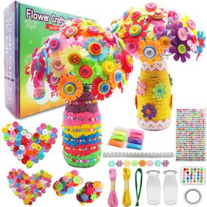 7july Crafts for Girls Ages 6-10 Make Your Own Flower Bouquet with Buttons and Felt Flowers, Vase Art and Craft for Children - DIY Activity Christmas Birthday Gift for Girls Age 6 7 8 9 10 Year Old