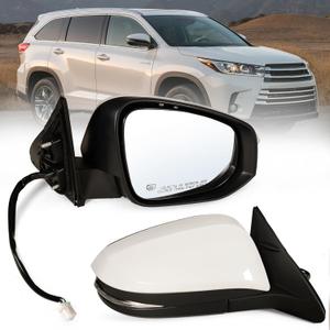 Right Passenger side Mirror Fits 2014-2019 Toyota Highlander With Power Glass, Heated,Turn Signal and Manual Folding,Without Blind Spot Match white Replace 87910-0E140(6Pins)