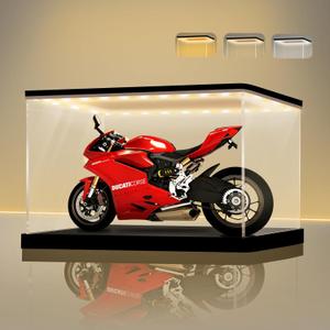 LANSCOERY Small Acrylic Display Case with Adjustable Yellow/White/Warm LED Light, UV Protection Clear Display Box, Dustproof Showcase for Action Figures, Models, Collectibles - 6x4x4inch