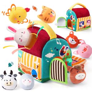 Baby Toys 6-12 Months - Soft Barn with Stuffed Farm Animals, Sensory Balls, Crinkle Paper & Mirror - Montessori Toys for Toddlers 1-3, 1 Year Old Boy Girl Gifts