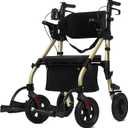ELENKER All Terrain Rollator Walker Transport Wheelchair Combo, 2 in 1 Rolling Walker with Padded Seat and Wide Backrest, Champagne