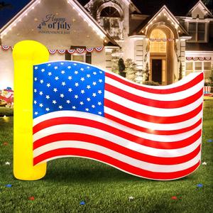 6FT Long Patriotic Independence Day 4th of July Inflatable Outdoor Decoration, American USA Flag, Built in LED Lights Blow up Fourth of July Decor for Holiday Party Garden Yard Lawn