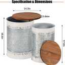 Poofzy Farmhouse End Tables Set of 2, Galvanized Metal Decor Side Table with Wood Lid, Coffee Table Storage Stool for Living Room (White)