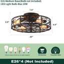 20'' Caged Ceiling Fan with Lights and Remote Control,Small Farmhouse Bladeless Low Profile Ceiling Fans Lights,Industrial Flush Mount Low Profile,Reversible Motor 6 Speeds for Bedroom,Living Room