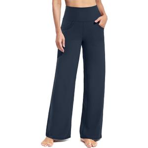 Promover Wide Leg Pants Woman Yoga Pants with Pockets Stretch Loose Casual Lounge Sweatpants Petite/Regular/Tall (X-Large Tall, Dark Navy)