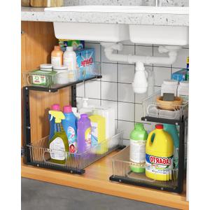 UMDONX Under Sink Organizer 2-Pack Adjustable Bathroom Under Sink Pull-Out Organizer with 5 Adjustable Heights for Kitchen, Bathroom & Laundry Storage