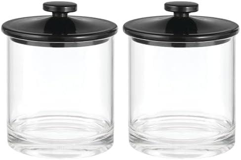 mDesign Small Modern Apothecary Storage Organizer Canister Jars - Acrylic Containers for Bathroom, Organization Holder for Vanity, Counter, Makeup Table, Lumiere Collection, 2 Pack, Clear/Black (3.75 x 3.75 x 4.7)