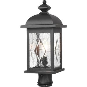 Dusk to Dawn Outdoor Post Lights Black Finish Lamp Posts Outdoor Lighting with Water Ripple Hand‑soldered Glass 21 Inch Height Large Pole Lights Outdoor for Walkway Porches or Garden, 21.2 Inch