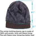 2 Pack Fleece Lined Slouchy Stocking Winter Warm Beanie Men Women Soft Knit Thermal Cuffed Skull Cap Plain Hat (Medium-Large, 2p--coffee-black)