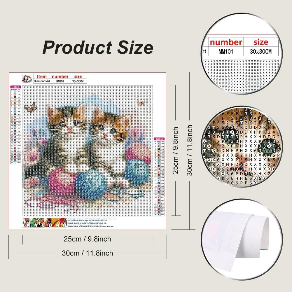 JFYHAB Cat Diamond Painting Kits for Adults, Cat Round Full Drill Diamond Art Kits, 5D DIY Paint with Diamonds Crafts Cute Animal Cats Paint by Diamonds Dots for Home Wall Decoration Gifts 12×12 Inch