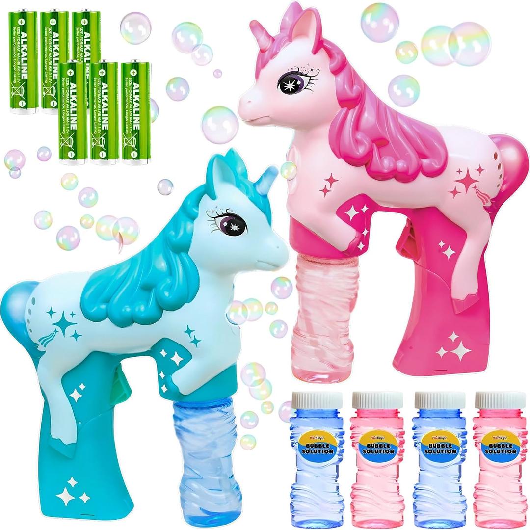 Unicorn Bubble Gun Set for Kids 2 Pack Automatic Bubble Blower Toy Bubble Machine Maker Outdoor Toys for Toddlers Girls Boys Backyard Play, 4.5 x 8 x 7 inches