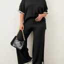 Imily Bela Womens Plus Size Lounge Sets 2 Piece Outfits Short Sleeve Pullover Tops Wide Leg Pants Summer Travel Outfits (Black, XXXL)