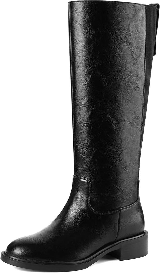 Women's Knee High Boots Round Toe Low Heel Stretchy Tall Boots Women