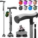 BeneCane Walking Cane for Men & Women Walking Stick for Seniors Folding Canes Quad Cane Adjustable Lightweight Sturdy Collapsible Heavy Duty with Soft TPR T-Handle and Travel Bag