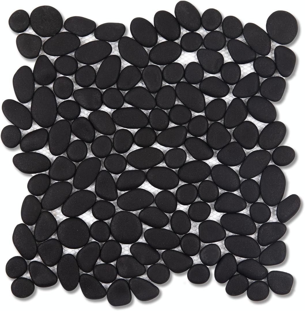 Pebble Tile for Shower Floor, Black Pebble Mosaic Backsplash for Kitchen Bathroom Wall and Floor Tile and Outdoor Areas, 5 Sheets (12x12 Inch)