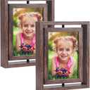 EXYGLO 2 Pack 5x7 Picture Frames Rotating Floating Photo Frame Wooden 2 Sided Frames for Vertical or Horizontal Tabletop Display