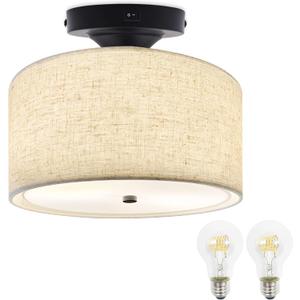 Facon 12V RV Pendant Light Fixtures - 11'' Interior Ceiling Light with Switch, Replaceable 2XE26 LED Bulbs, Decorative Dinette Lighting for Motorhome Camper Trailer (Brown Burlap)