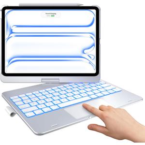 typecase Touch Keyboard Case for iPad Pro 11-inch (M5/M4, 2025/2024), Wireless Keyboard with 11-Color Backlight, 360°Rotatable Protective Case with Pencil Holder, Multi-Touch Trackpad, Silver