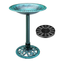 VIVOHOME Polyresin Antique Outdoor Green Garden Bird Bath and Solar Powered Round Pond Fountain Combo Set