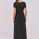 ANRABESS Women Summer Casual Maxi Dress Short Sleeve Square Neck High Waist Flowy A-Line Beach Long Dress with Pockets Black Small (Black, S)