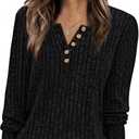 XIEERDUO Sweater for Women Long Sleeve Henley Shirts Tunic Tops to Wear with Leggings crew neck Sweaters Trendy 2024 (Black), XL
