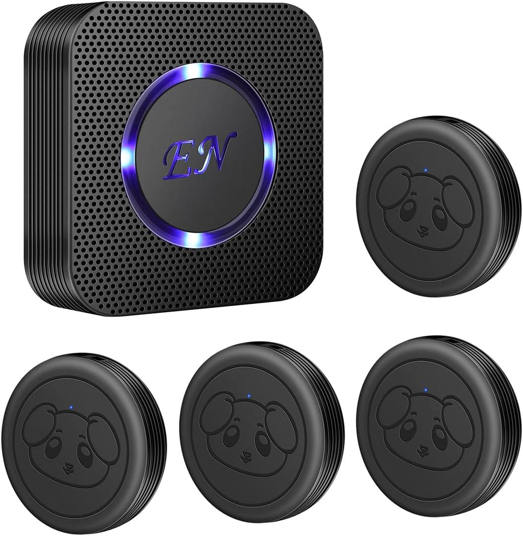 Evernary Dog Door Bell, Wireless Dog Doorbells for Potty Training,Doggie Door Bell with Waterproof Touch Button, Door Bells for Dog to Go Outside (1 Receiver and 4 Transmitters) (Black)