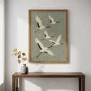 Framed Crane Bird Wall Art, Vintage Japanese Flying Cranes Canvas Print, Nature Animal Painting, Minimalist Zen Wall Decor for Living Room Bedroom Office, 16x24 Inches