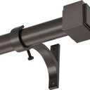 1" Curtain Rod Telescoping Single Drapery Rod 36-72 Inches, Square Finials, Bronze