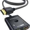 HDMI Switch 2 in 1 Out 4K@60Hz, WARRKY[with 3.3ft Fixed Braided HDMI Cable, Aluminum Case, 2K@144Hz, HDCP 2.2] Bidirectional 2x1 Switcher Splitter Compatible for PS5/4, Xbox, Roku, FireStick, Switch (Grey)