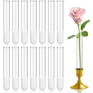 15 Pack 5.9" Glass Cylinder Bud Vase Fit from 22mm to 27mm Desighed Specially Adjustable Designed for Taper Candle Holder for Tablescapes, Wedding Decor