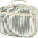 Bluboon Kids Girls Lunch Bag Insulated Lunch Box for school Corduroy Lunch Cooler Organizer School Kids Lunch Tote (Stripes green)