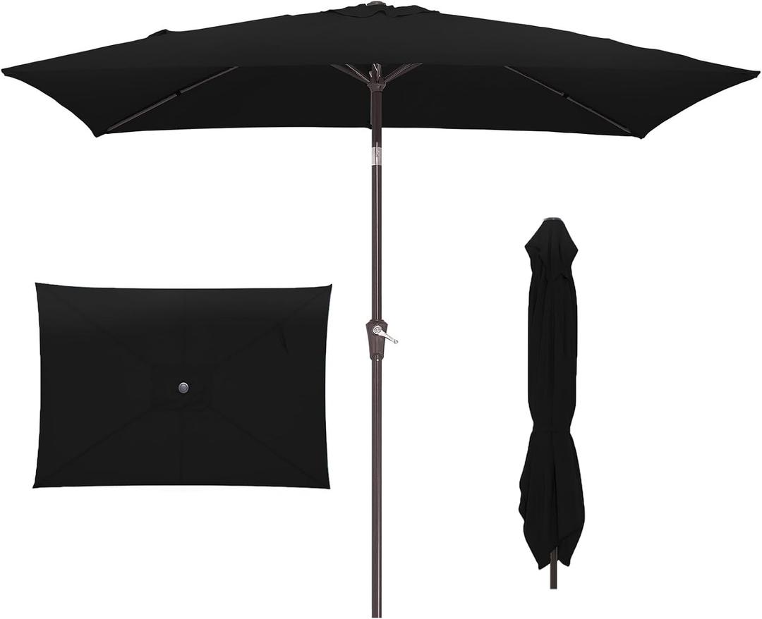 JEAREY 6.5x10 ft Rectangular Patio Umbrellas Rectangle Outdoor Umbrella with Push Button Tilt and Crank, Market Table Umbrella 6 Sturdy Ribs UV Protection for Poolside Garden Backyard Deck, Black