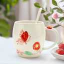 Cute Ceramic Coffee Mugs Gifts for Women Mom Grandma Mug Flower Tea Cup Set Butterfly Gift for Woman Ladies Her Valentine Birthday Mothers Day Unique Christmas Mug Gifts Cool Girly Fun Floral Teacup (Red)