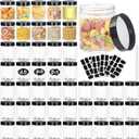 Jars with Lids, 48pcs 8 oz Plastic Containers with Lids Pen Labels Leak Proof BPA Free Airtight Refillable Clear Small Containers Storage Jars for Storing Dry Food Makeup Slime Honey Jam (8oz Black)