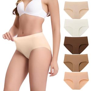 BAMBOO COOL Women's Underwear Mid Waisted Brief Ladies Seamless Panties Moisture Wicking Stretchy Full Coverage 5 Pack (Medium)