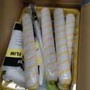 18 Inch Paint Roller Kit, 14 Pack Paint Roller Set with 2-4 Ft Extension Pole, Paint Tray Liners with Plastic Sheeting for Painting Walls Ceilings House Corner Stain (White and Yellow)