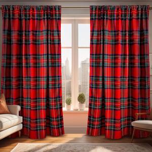 Christmas Red Plaid Curtains 52" w x 84" L Red Tartan Plaid Curtain Farmhouse Xmas Window Drapes for Living Room Bathroom Home Decoration