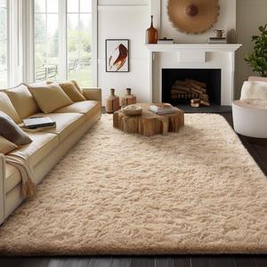 Ophanie 8x10 Beige Area Rugs for Living Room, Large Shag Bedroom Carpet, Big Indoor Thick Soft Shaggy Nursery Rug, Fluffy Carpets for Boy and Girls Room Dorm Home Decor Aesthetic