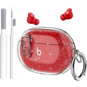 Studio Buds/Studio Buds Plus Case Cover Clear 2021/2023 Men Lock Clip with Cleaner Kit, GARTOO Protective Case for Women Girls Kids Clear Glitter