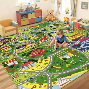 OGPJKEQR Pack 2 Car Rug Play Mat 59x31.49 lnches - Car Train Rugs Playroom Mat, Kids Rugs for Bedroom Road Rug with City Map Design Kid Room Decor