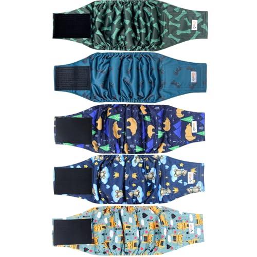 Grecle 5 Pack Dog Diapers Male, Premium Belly Bands for Male Dogs, High Absorbing Male Dog Pee Wraps for Doggie in Incontinence or Excitable Urination and Training XL