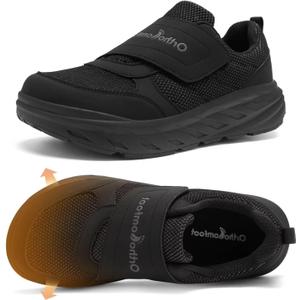 Men's Orthopedic Diabetic Walking Shoes: Wide Toe Box Comfortable Arch Support Plantar Fasciitis Slip On Shoes, Swollen Feet Casual Adjustable Loafers for Foot and Heel Pain Relief (9.5 Wide, K1-black)