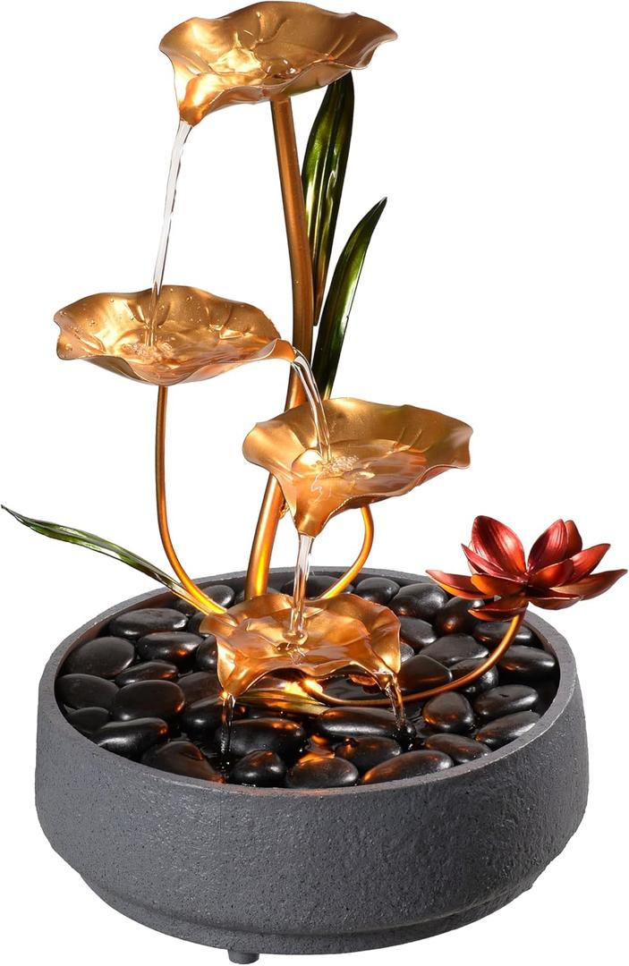 Haobos Indoor Tabletop Fountain Exquisite Meditation Desk Water Fountain Decorative Zen,4-Tier Lotus Desk Fountain,Home/Office Decor Housewarming Gift for Mom23154
